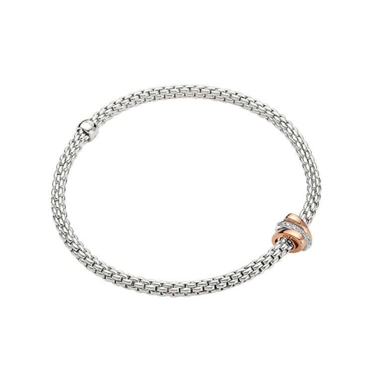 Fope Prima flexibele armband rosé/wit goud met diamant - undefined - #1
