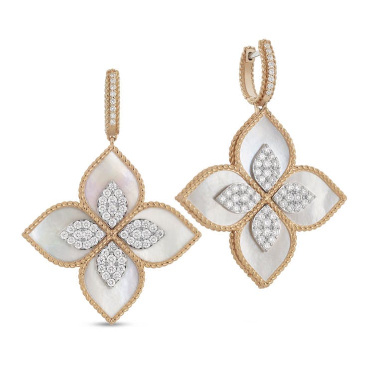 Roberto Coin Princess Flower oorhangers rosé/wit goud met diamant - undefined - #1