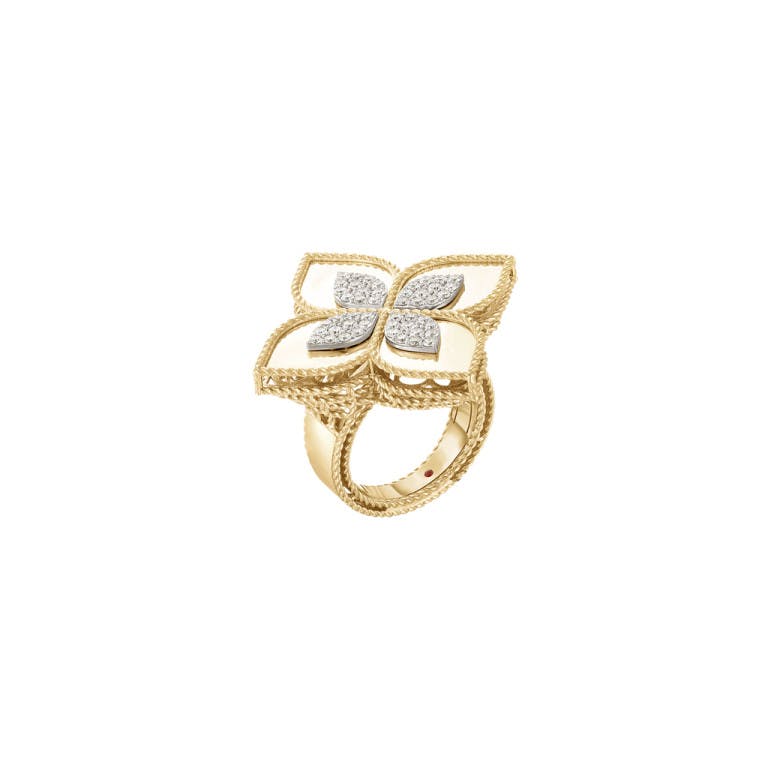 Roberto Coin Princess Flower ring geel/wit goud met diamant - undefined - #1